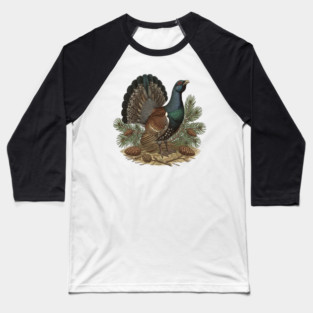 Capercaillie Pine Forest Wildlife Art Baseball T-Shirt