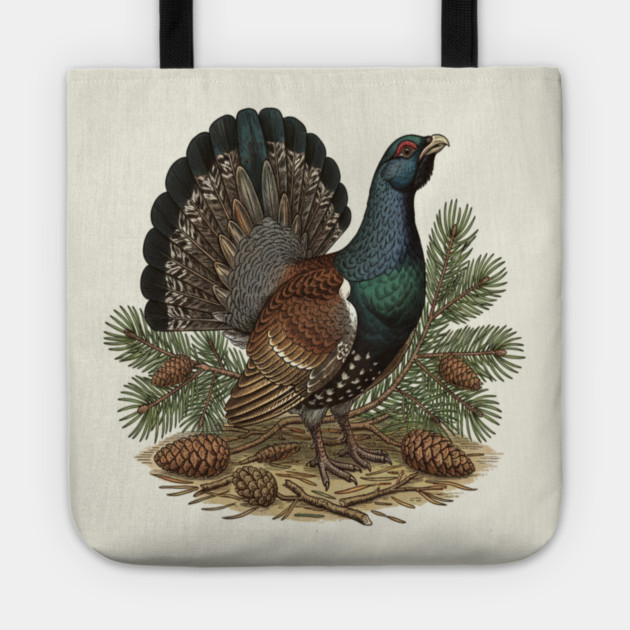 Capercaillie Pine Forest Wildlife Art Tote by BirdsnStuff