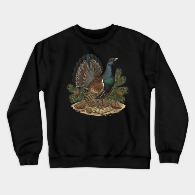 Capercaillie Pine Forest Wildlife Art Crewneck Sweatshirt by BirdsnStuff