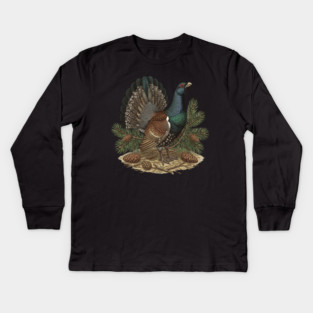Capercaillie Pine Forest Wildlife Art Kids Long Sleeve T-Shirt