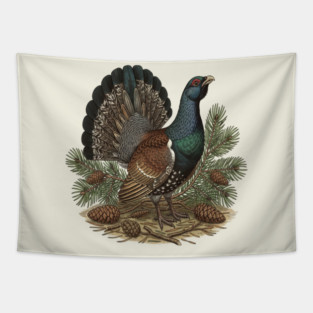 Capercaillie Pine Forest Wildlife Art Tapestry