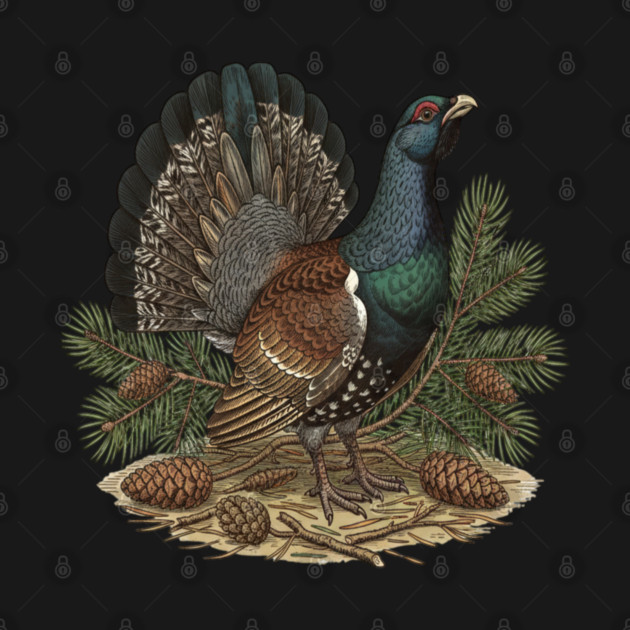 Capercaillie Pine Forest Wildlife Art by BirdsnStuff