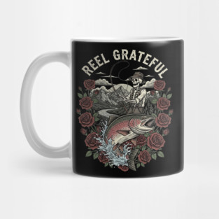 Reel Grateful Skeleton Fishing Rainbow Trout Roses Mug