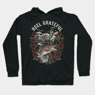 Reel Grateful Skeleton Fishing Rainbow Trout Roses Hoodie
