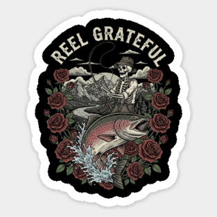 Reel Grateful Skeleton Fishing Rainbow Trout Roses Magnet