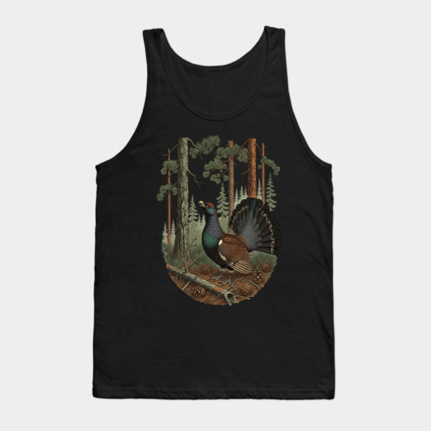 Evergreen Capercaillie Forest Art Tank Top by BirdsnStuff