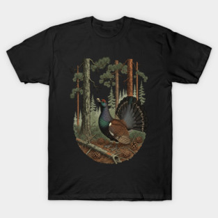 Evergreen Capercaillie Forest Art T-Shirt