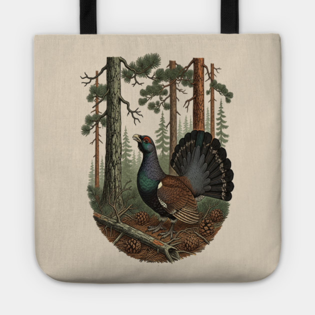 Evergreen Capercaillie Forest Art Tote by BirdsnStuff