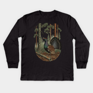 Evergreen Capercaillie Forest Art Kids Long Sleeve T-Shirt