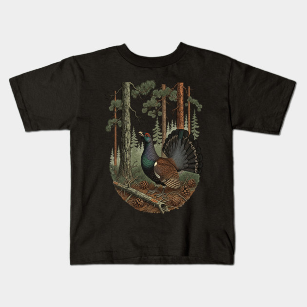 Evergreen Capercaillie Forest Art Kids T-Shirt by BirdsnStuff