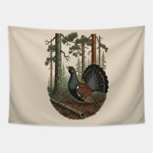Evergreen Capercaillie Forest Art Tapestry