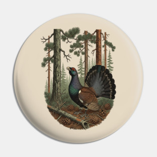 Evergreen Capercaillie Forest Art Pin