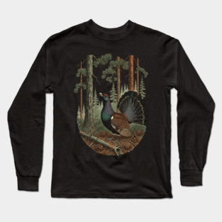Evergreen Capercaillie Forest Art Long Sleeve T-Shirt