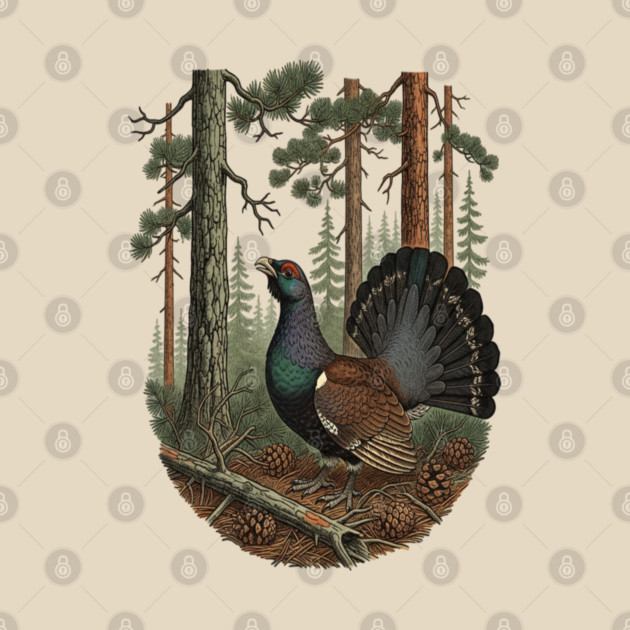 Evergreen Capercaillie Forest Art by BirdsnStuff