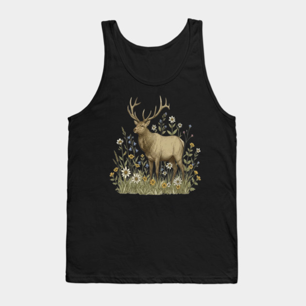 Alpine Elk Wildflower Wildlife Art Tank Top by BirdsnStuff