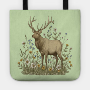 Alpine Elk Wildflower Wildlife Art Tote