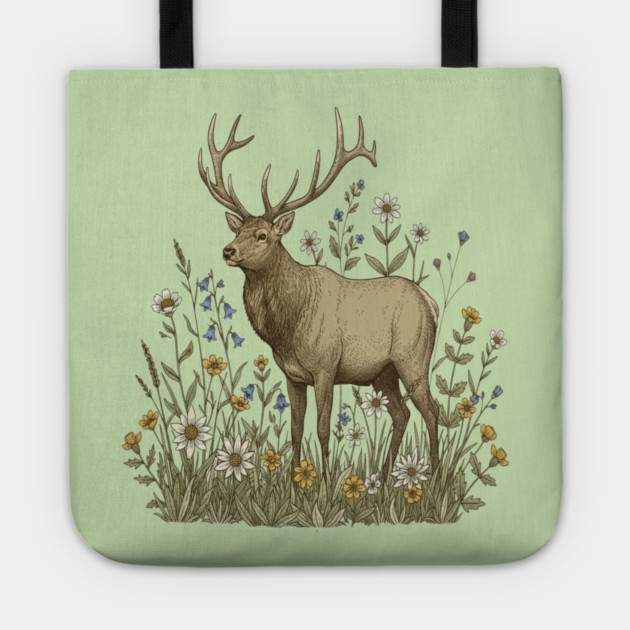 Alpine Elk Wildflower Wildlife Art Tote by BirdsnStuff