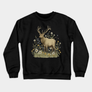 Alpine Elk Wildflower Wildlife Art Crewneck Sweatshirt
