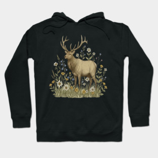 Alpine Elk Wildflower Wildlife Art Hoodie