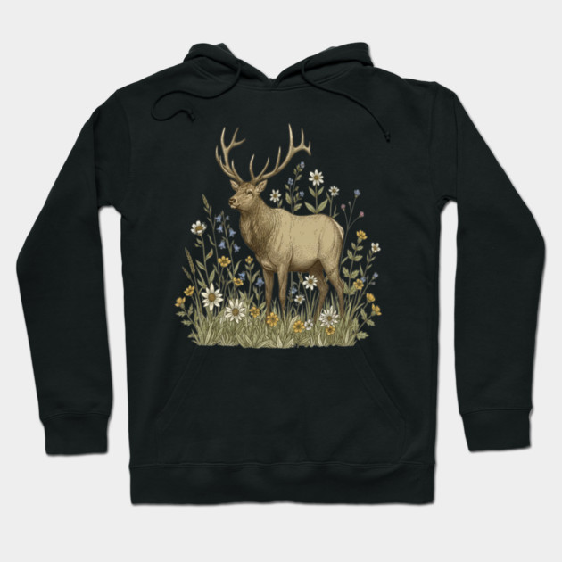Alpine Elk Wildflower Wildlife Art Hoodie by BirdsnStuff