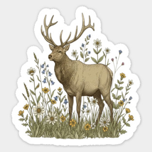 Alpine Elk Wildflower Wildlife Art Magnet