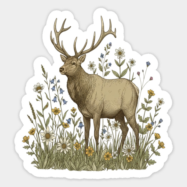 Alpine Elk Wildflower Wildlife Art Magnet by BirdsnStuff