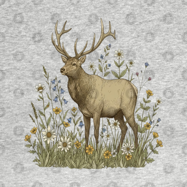 Alpine Elk Wildflower Wildlife Art by BirdsnStuff