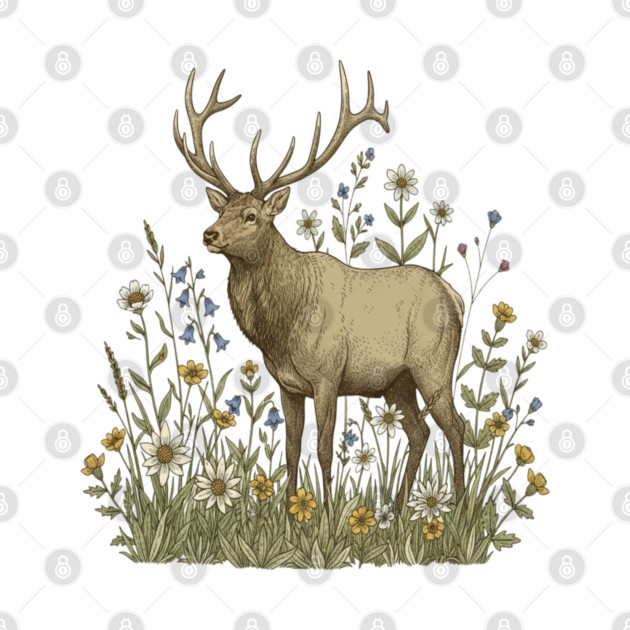 Alpine Elk Wildflower Wildlife Art by BirdsnStuff