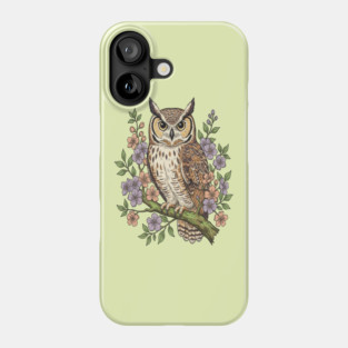 Great Horned Owl Lavender Floral Wildlife Art Phone Case