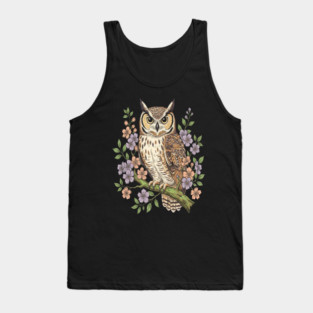 Great Horned Owl Lavender Floral Wildlife Art Tank Top