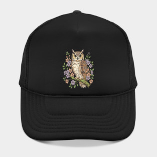 Great Horned Owl Lavender Floral Wildlife Art Hat