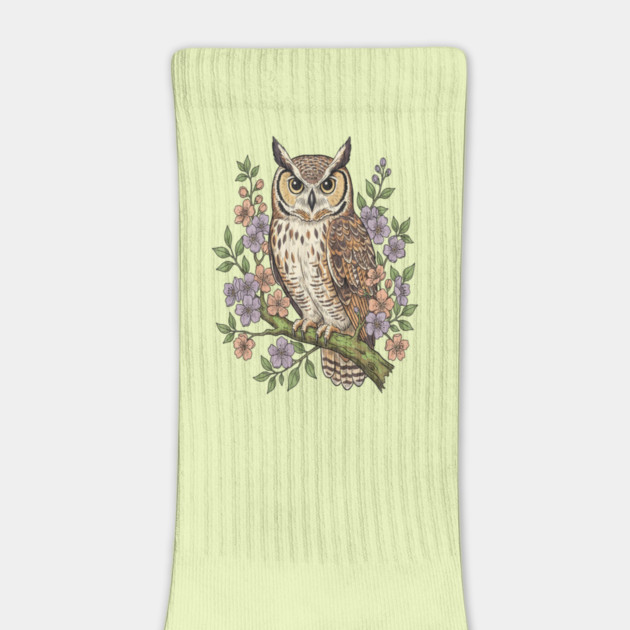 Great Horned Owl Lavender Floral Wildlife Art by BirdsnStuff