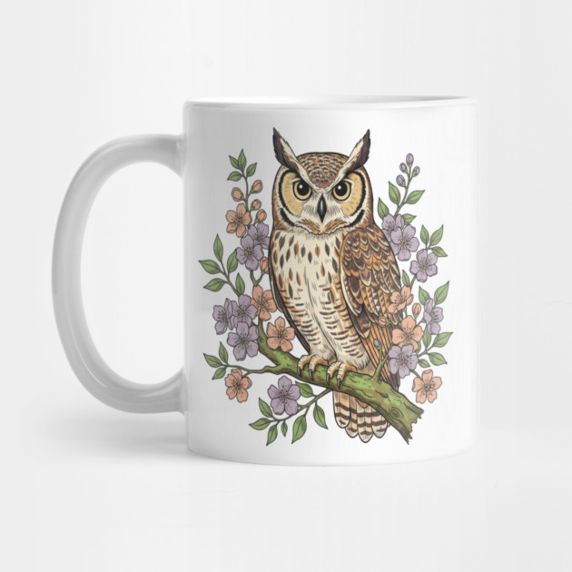 Great Horned Owl Lavender Floral Wildlife Art by BirdsnStuff