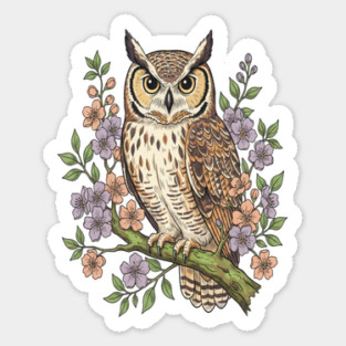 Great Horned Owl Lavender Floral Wildlife Art Magnet
