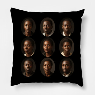 Grid of Black and White Portraits Pillow