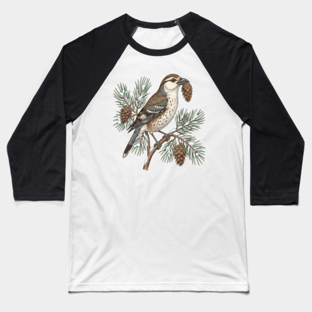 Nutcracker Pine Cone Botanical Art Baseball T-Shirt by BirdsnStuff