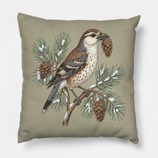 Nutcracker Pine Cone Botanical Art Pillow by BirdsnStuff