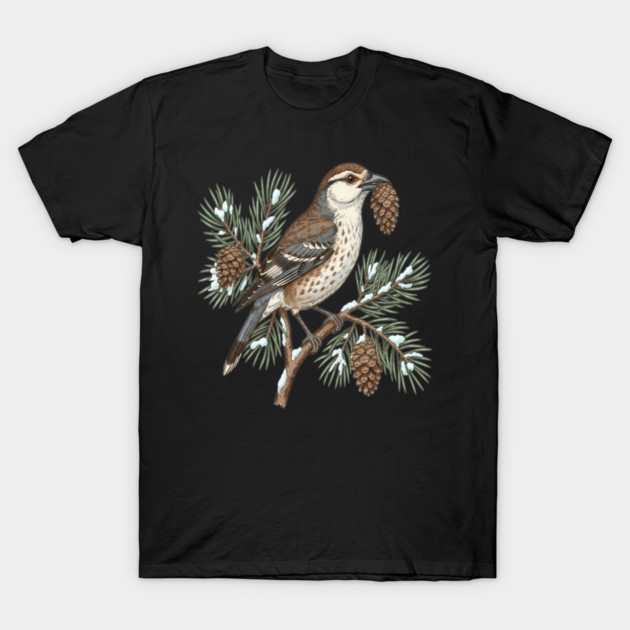Nutcracker Pine Cone Botanical Art T-Shirt by BirdsnStuff