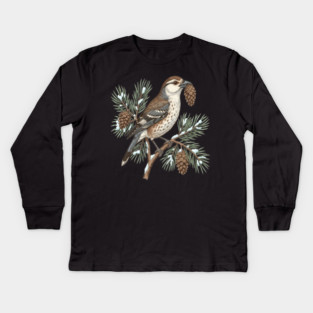 Nutcracker Pine Cone Botanical Art Kids Long Sleeve T-Shirt