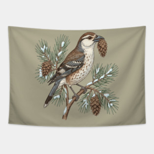 Nutcracker Pine Cone Botanical Art Tapestry