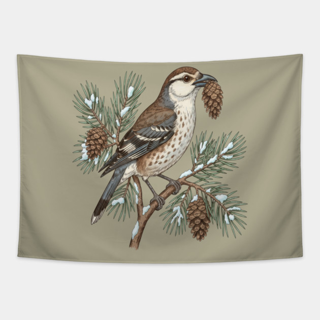 Nutcracker Pine Cone Botanical Art Tapestry by BirdsnStuff