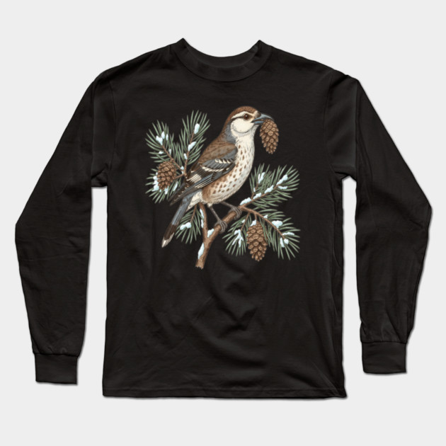 Nutcracker Pine Cone Botanical Art Long Sleeve T-Shirt by BirdsnStuff