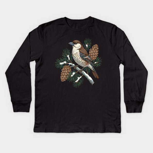 Nutcracker Pine Cone Wildlife Art Kids Long Sleeve T-Shirt by BirdsnStuff