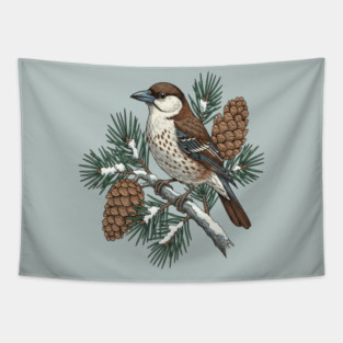 Nutcracker Pine Cone Wildlife Art Tapestry