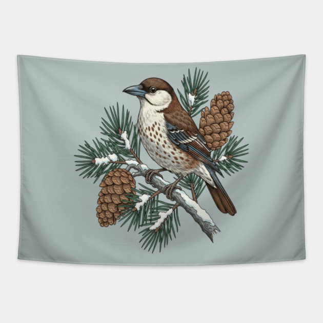 Nutcracker Pine Cone Wildlife Art Tapestry by BirdsnStuff