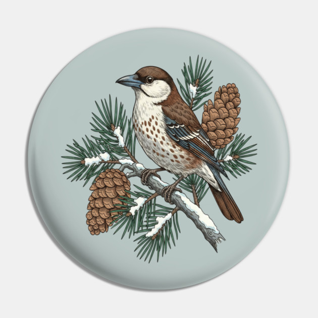 Nutcracker Pine Cone Wildlife Art Pin by BirdsnStuff