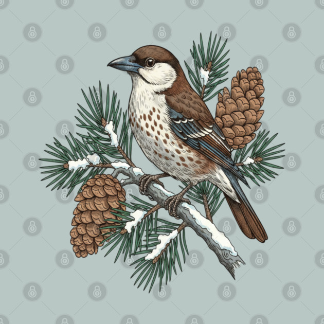 Nutcracker Pine Cone Wildlife Art by BirdsnStuff