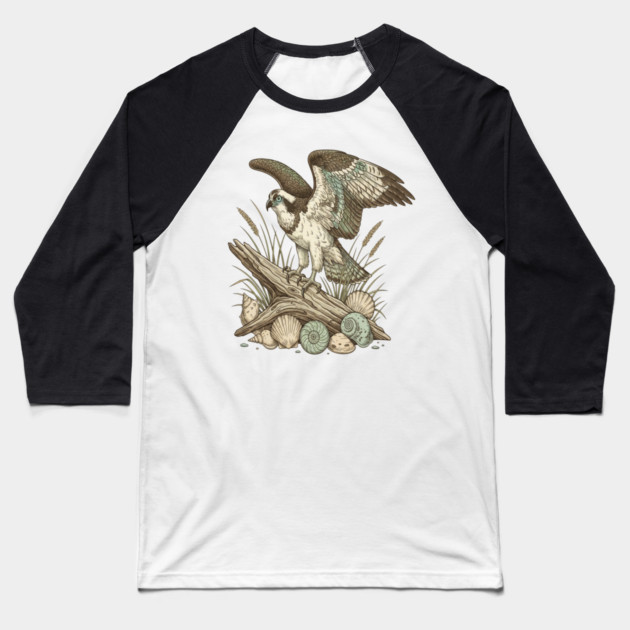 Osprey Driftwood Coastal Art Baseball T-Shirt by BirdsnStuff