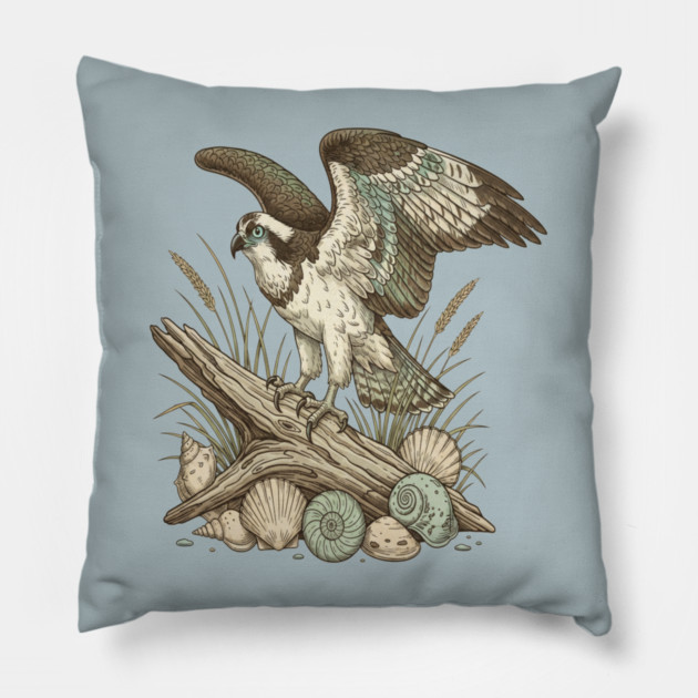 Osprey Driftwood Coastal Art Pillow by BirdsnStuff