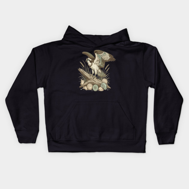 Osprey Driftwood Coastal Art Kids Hoodie by BirdsnStuff